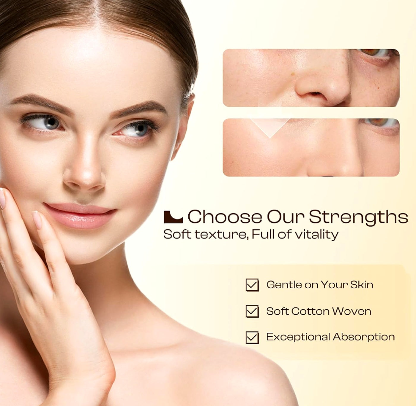 Gentle on skin, soft cotton woven, exceptional absorption