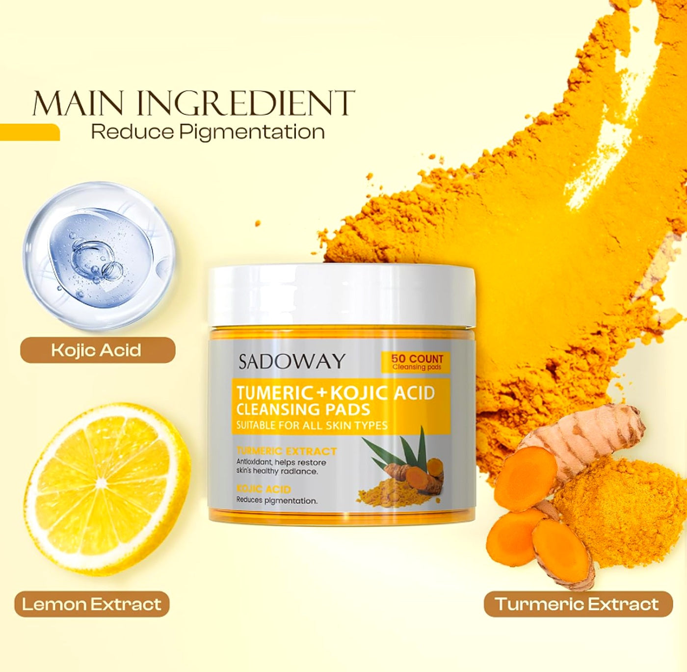 Kojic acid, lemon and turmeric root extracts